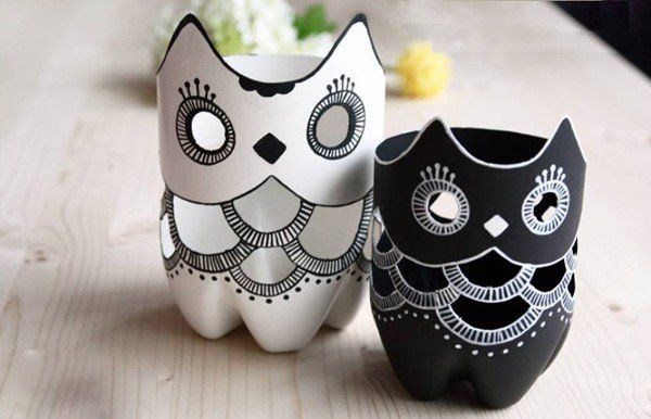 Hướng Dẫn 10+ Cách Tái Chế Chai Nhựa Thành Con Vật (Chi Tiết A-Z) 6 Chú cú mèo thông thái từ chai 500ml